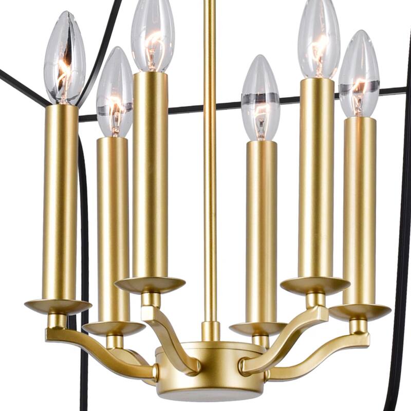 Tudor 6 Light Chandelier With Satin Gold & Black Finish - Satin Gold