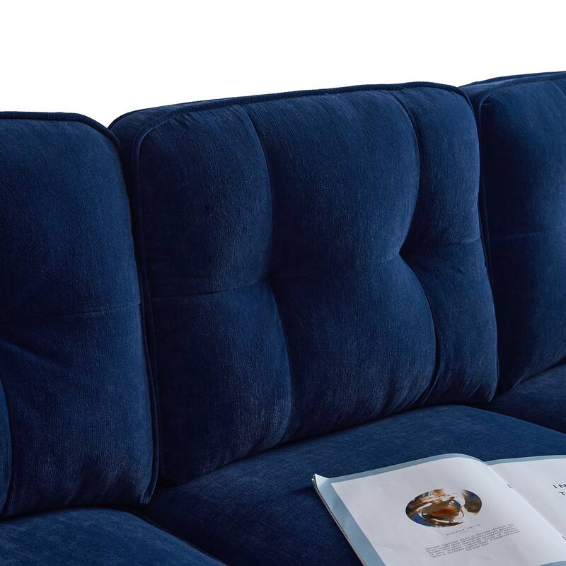 Modern Velvet L-Shaped Sectional Sofa with Metal Legs and Wide Backrest for Living Room Bedroom