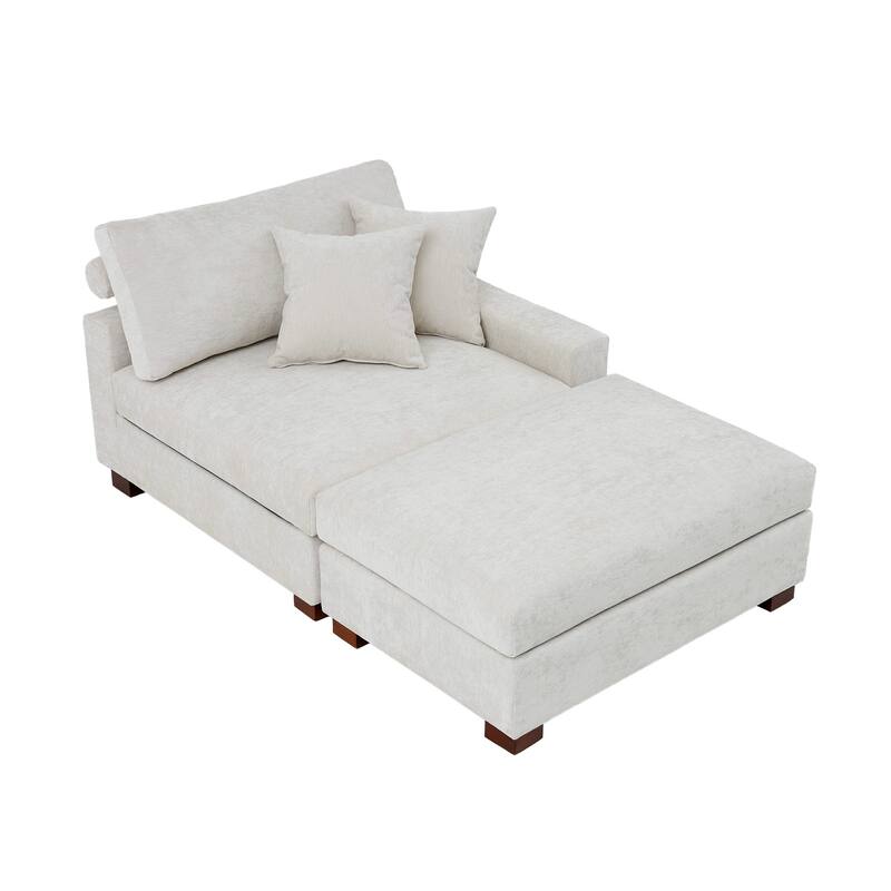 Oversized Chenille Modular Armchair And Ottoman Set Living Room Set