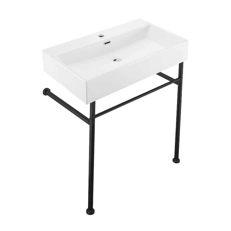 Claire 30" Console Sink White Basin Black Legs