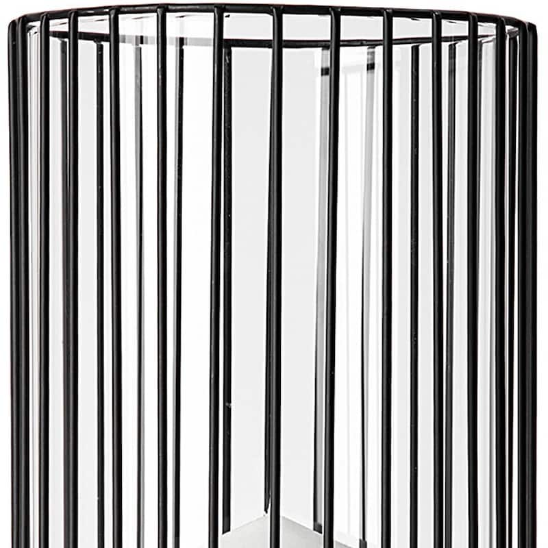 17" Black Abstract Metal And Glass Tabletop Hurricane Candle Holder
