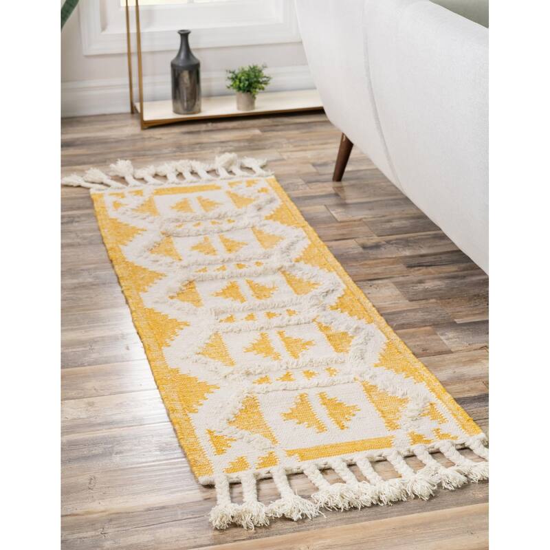 Contemporary Izhobert Collection Area Rug - Yellow-White - 2'7"x10'
