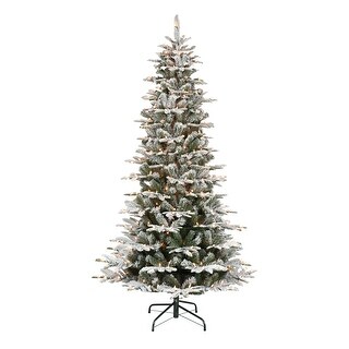 Puleo International 6.5' Pre-Lit Slim Flocked Aspen Fir Artificial Christmas Tree