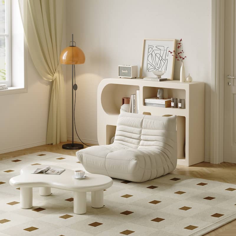 Lazy Floor Sofa Couches,Teddy Velvet Lounge Chair - Beige