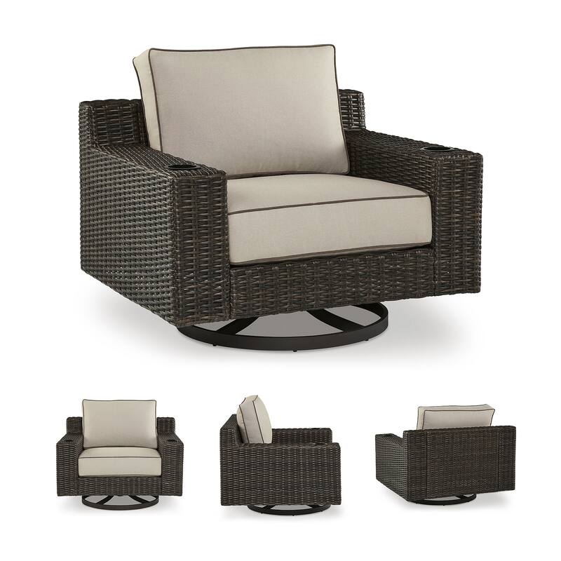 Signature Design by Ashley Coastline Bay Brown Outdoor Swivel Lounge with Cushion - 42.63" W x 36.25" D x 35" H