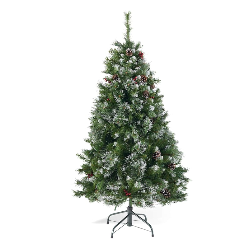 4.5-ft Spruce Pre-Lit or Unlit Artificial Christmas Tree with Glitter Branches Red Berries Pinecones by Christopher Knight Home