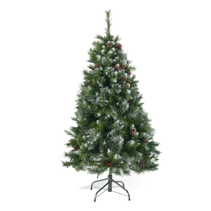 4.5ft Pre-Lit Artificial Christmas Tree with Red Berries, Pine Cones, and 200 Clear Lights