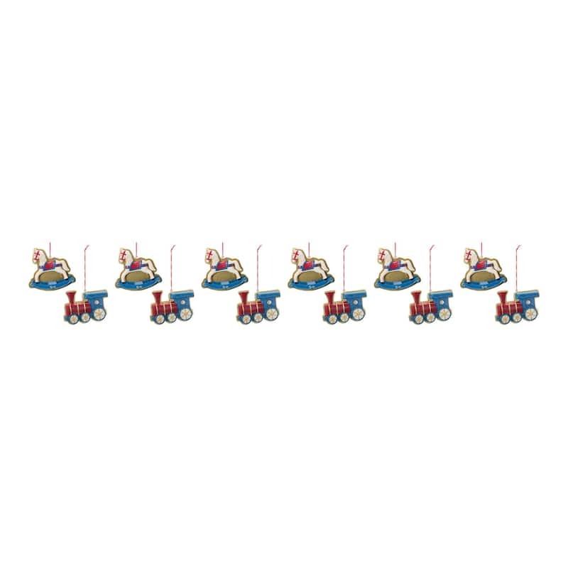 Rocking Horse and Toy Train Christmas Ornaments - 4" - Set of 12