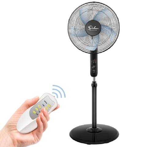 Simple Deluxe Oscillating 16 Adjustable 3 Speed Pedestal Stand Fan with Remote Control for Indoor, Bedroom, Living Room