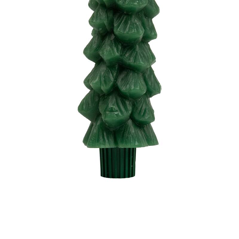 Flickering LED Flameless Wax Tapered Christmas Tree Candles - 9.75" - Green - Set of 2