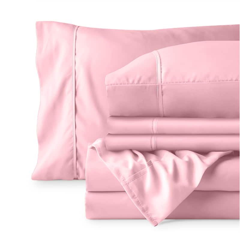 Bare Home Microfiber Deep Pocket Sheet Set w/ 2 Extra Pillowcases - Queen - Light Pink