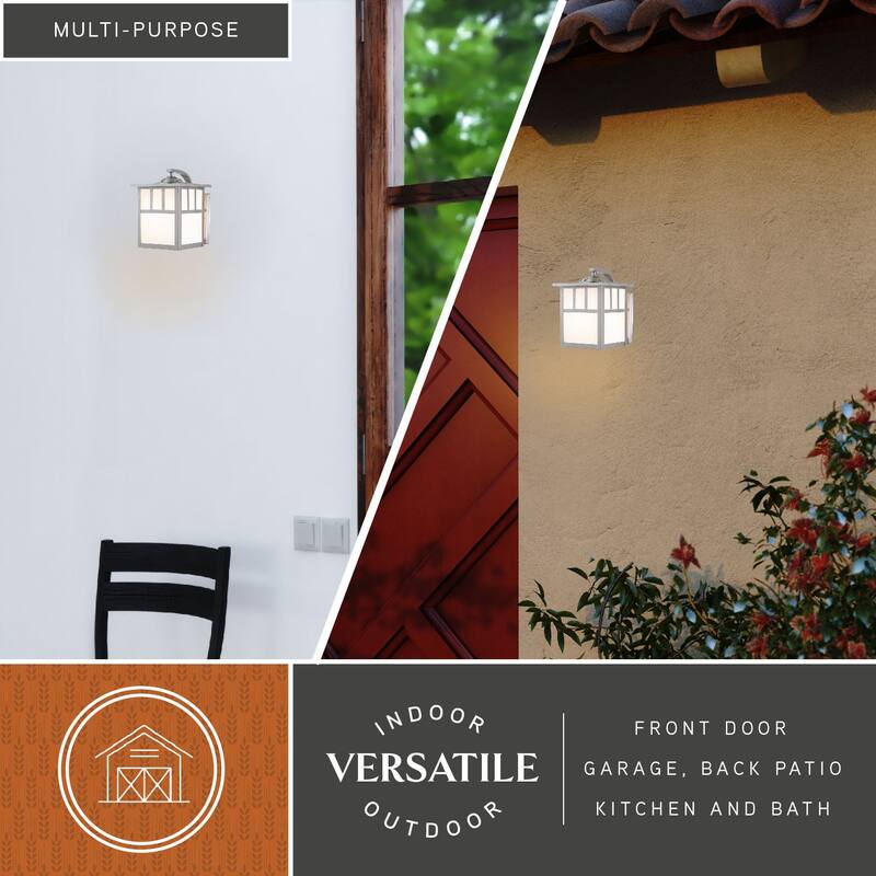 Mission Stainless Steel 1 Light Rectangle Outdoor Wall Lantern White Glass - 7-in W x 9-in H x 9.25-in D