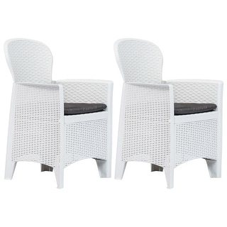 vidaXL 2x Garden Chairs White Poly Rattan Outdoor Backyard Patio Meal Seating 