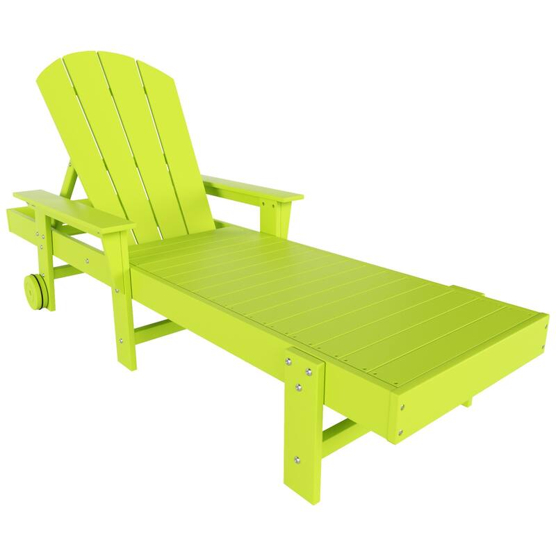 Laguna Hdpe All Weather Outdoor Patio Pool Reclining Chaise Lounge With Arms And Wheels - Lime