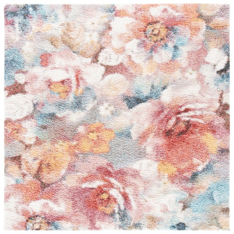 SAFAVIEH Calista Shag Hinnerika Abstract 1-inch Thick Rug - 5'3" Square - Rust/Ivory