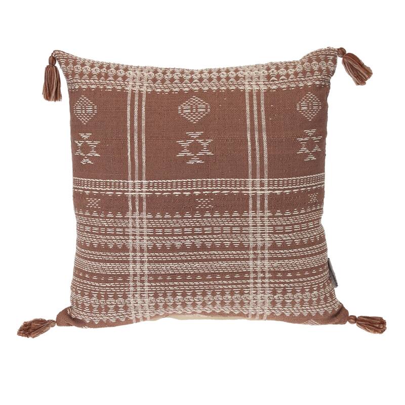 Tribal Striped Square Throw Pillow - 18" - Brown and Beige