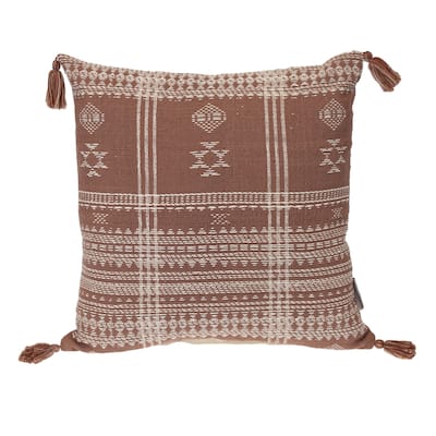 Tribal Striped Square Throw Pillow - 18" - Brown and Beige
