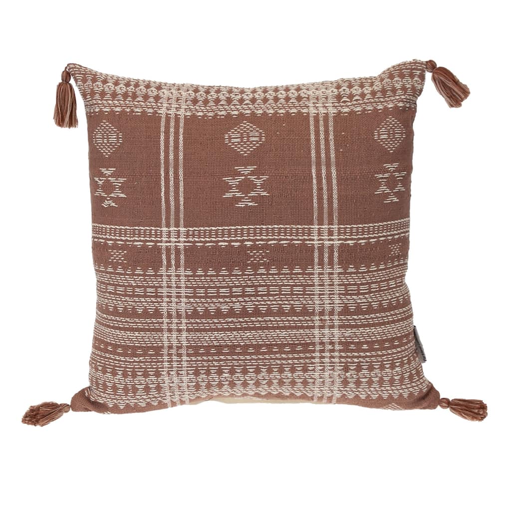 Tribal Striped Square Throw Pillow - 18" - Brown and Beige