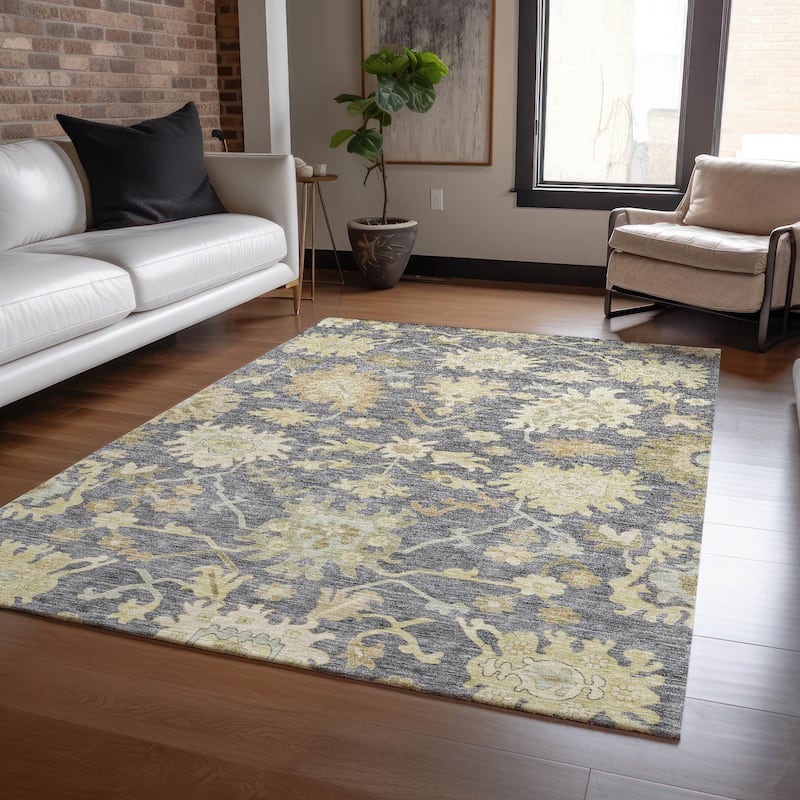 Machine Washable Indoor/ Outdoor Traditional Casual Chantille Rug - Gray - 9' x 12'