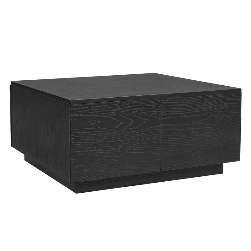 33.25" Black Square Coffee Table with 4 Drawers