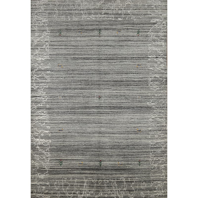 Grey Oriental Gabbeh Indian Area Rug Hand-Knotted Wool Carpet - 5'3" x 7'6"