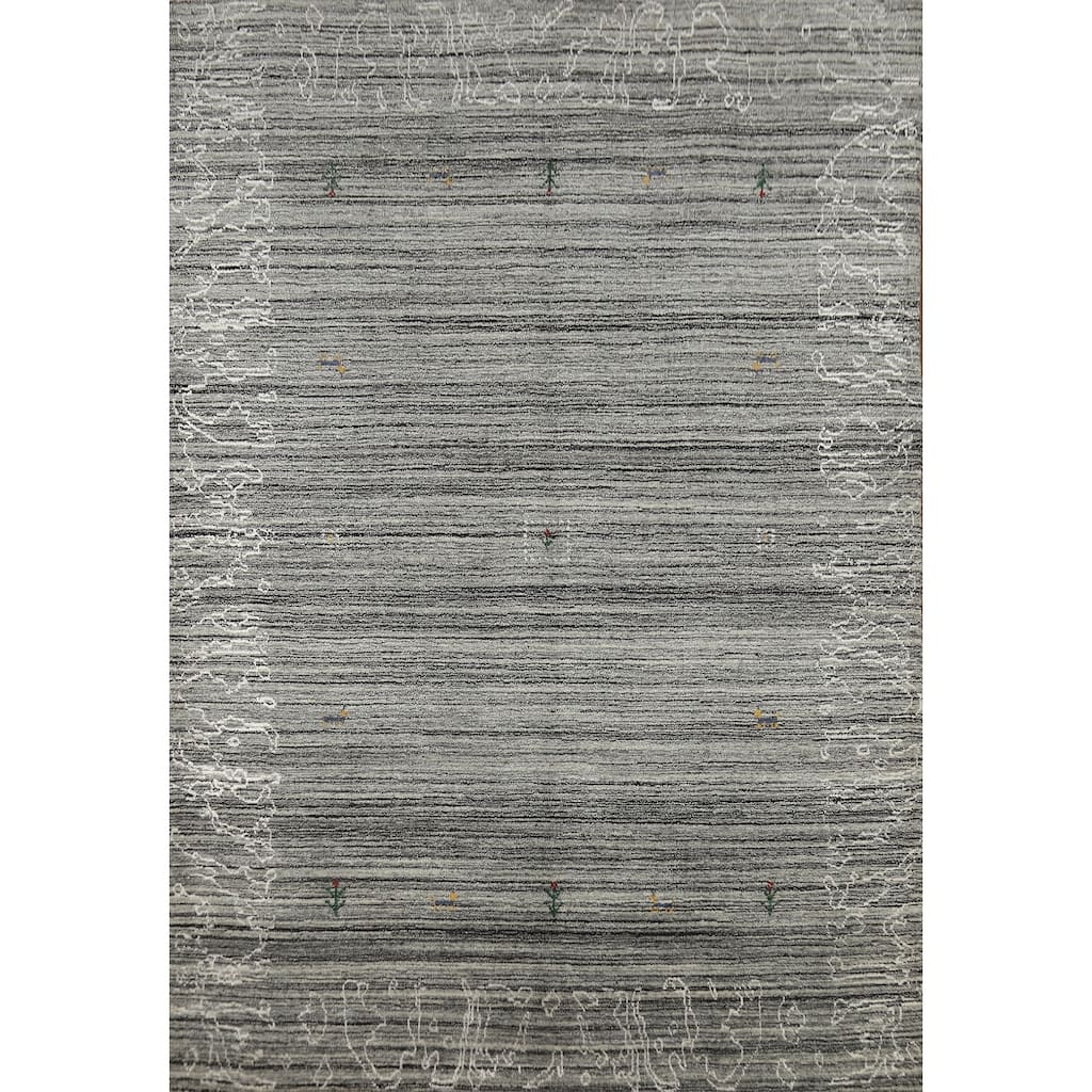Grey Oriental Gabbeh Indian Area Rug Hand-Knotted Wool Carpet - 5'3" x 7'6"