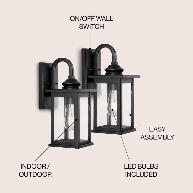 Vaughn 5.9" 1-Light Iron/Glass Traditional Modern Lantern LED Outdoor Lantern, Black (Set of 2) by JONATHAN Y