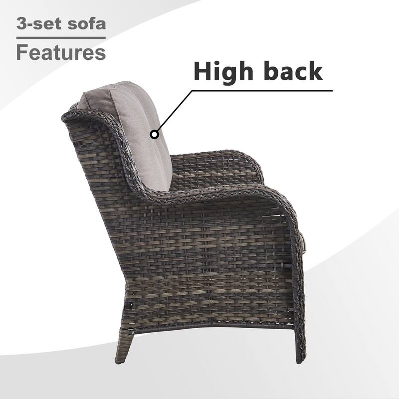 Gymojoy 3-Piece Outdoor Wicker Patio Furniture with 3 Seat Sofa, Rattan Coversation Set with Water Resistant Thick Cushions