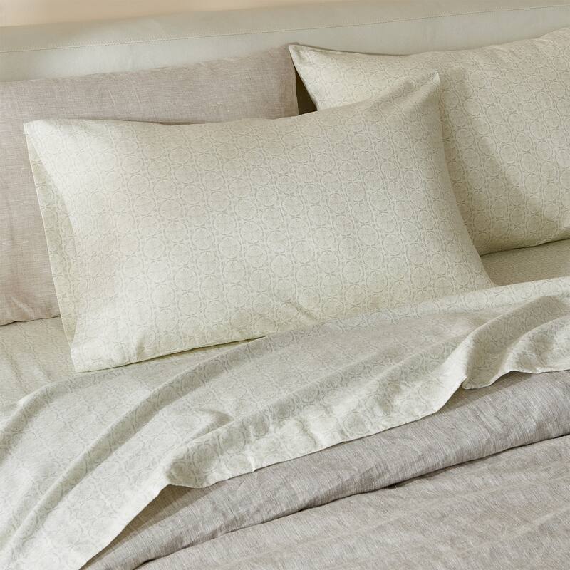 Patina Vie Maison 100% Turkish Cotton Flannel Vintage-Inspired Floral Sheet Set - Geometric - Grey - Twin