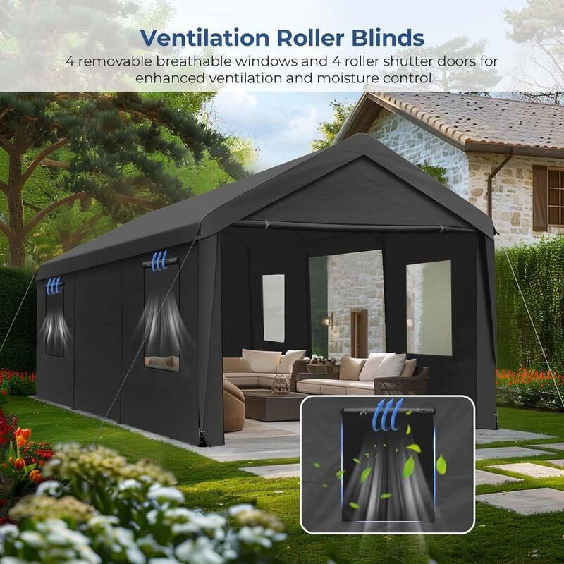 Carport Canopy 12x20ft Duty Carport with Roll-up Ventilated Windows