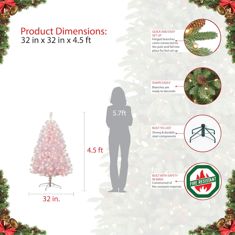 Puleo International 4.5 ft. Pre-Lit White Northern Fir Artificial Christmas Tree