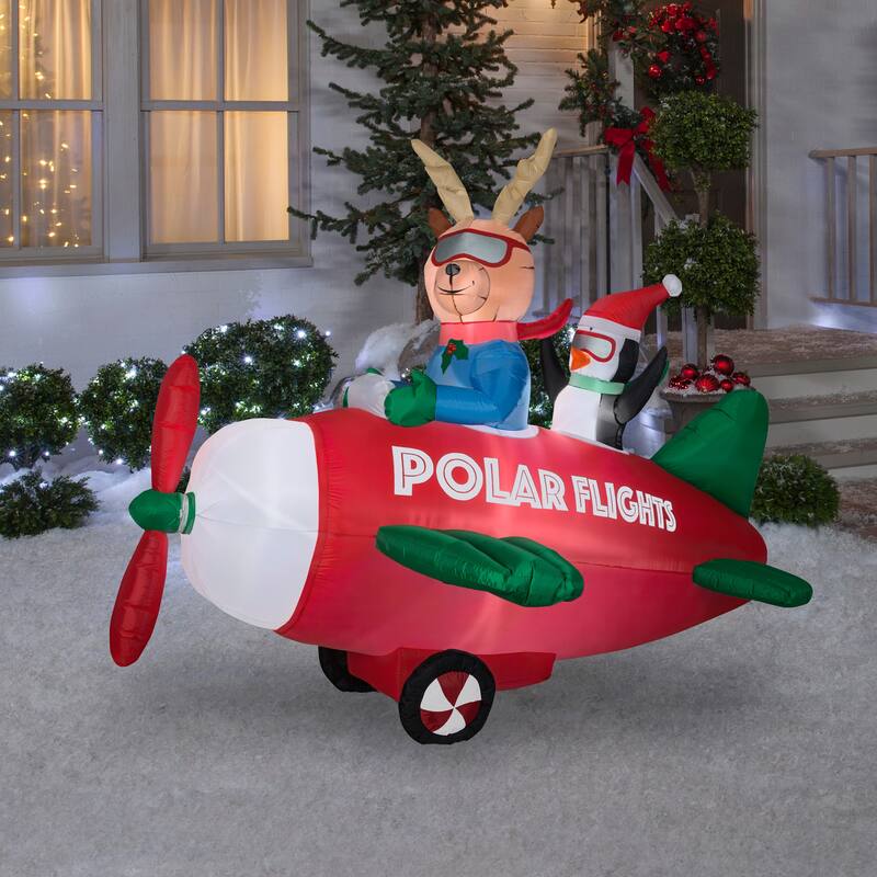 Gemmy Animated Christmas Inflatable Reindeer in Airplane, 6 ft Tall