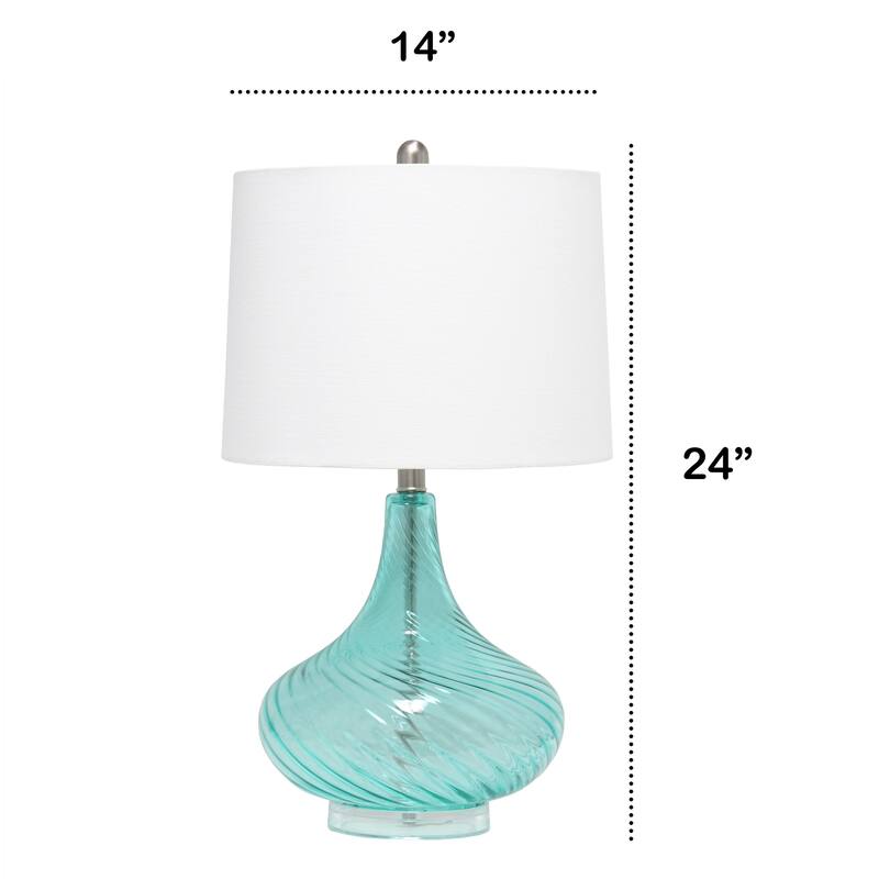 Wavy Glass Table Desk Lamp with White Tapered Shade - 24" - Blue