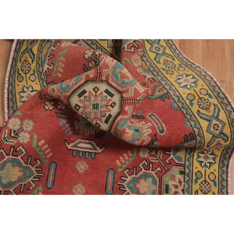 Hand Knotted Oriental 100% Wool Carpet Traditional Geometric Oranges & Rust Tabriz Runner Rug - 16' 2'' X 3' 1''