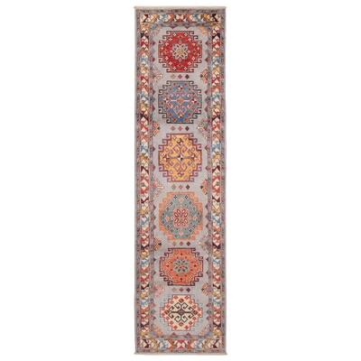 ECARPETGALLERY Hand-knotted Uzbek Ghazni Silver Wool Rug - 2'7 x 9'10