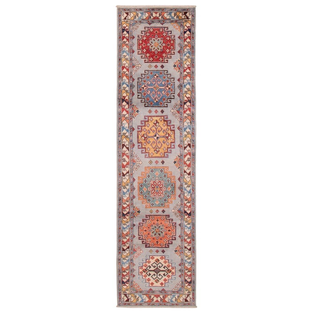 ECARPETGALLERY Hand-knotted Uzbek Ghazni Silver Wool Rug - 2'7 x 9'10