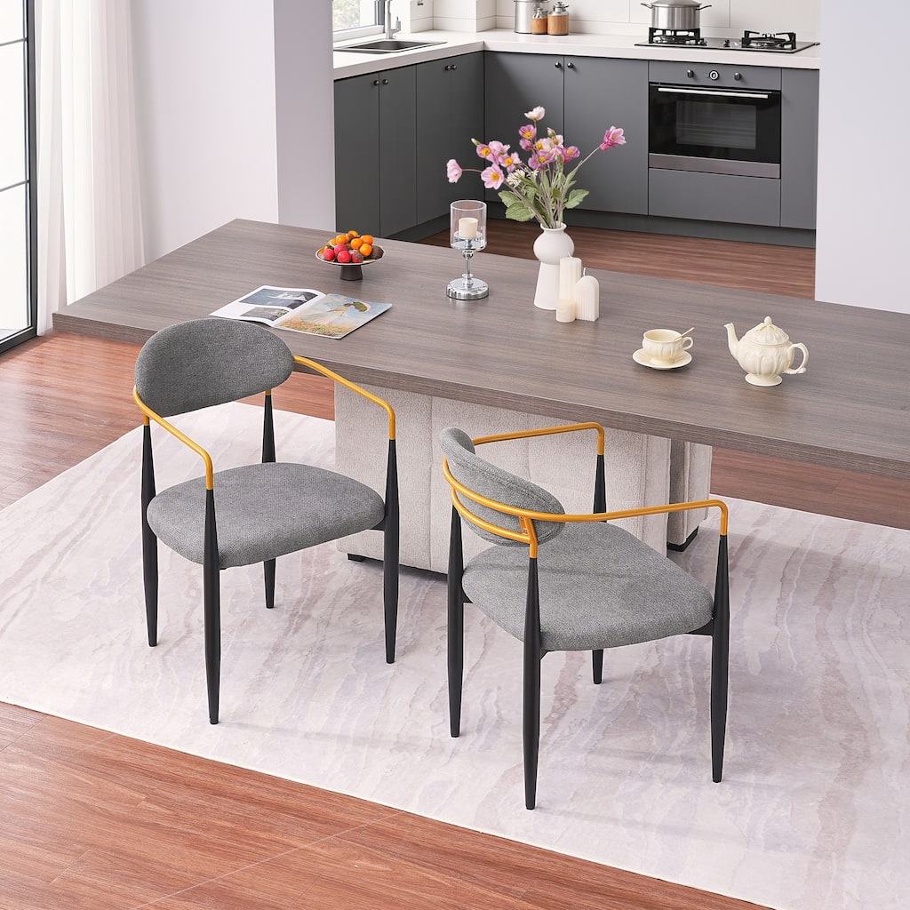 Modern Upholstered Dining Chair with Gold-Accented Armrests - 22"W x 21"D x 30"H, Ergonomic Design for Dining Room,2PCS/CTN
