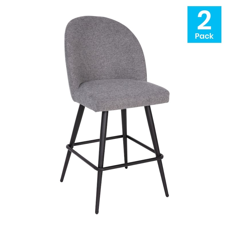 Set of 2 Upholstered Counter Stools with Steel Frames