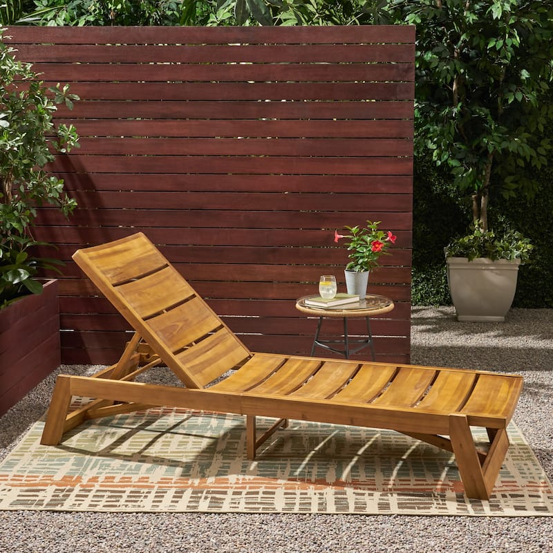 Roomfitters Outdoor Acacia Wood Chaise Lounge Chairs, Adjustable Recline, Patio Poolside Loungers