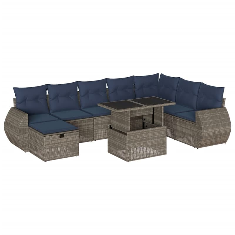 vidaXL Patio Sofa Set with Cushions Sectional Couches 9 Piece Poly Rattan - 24.4 x 24.4 x 27.2