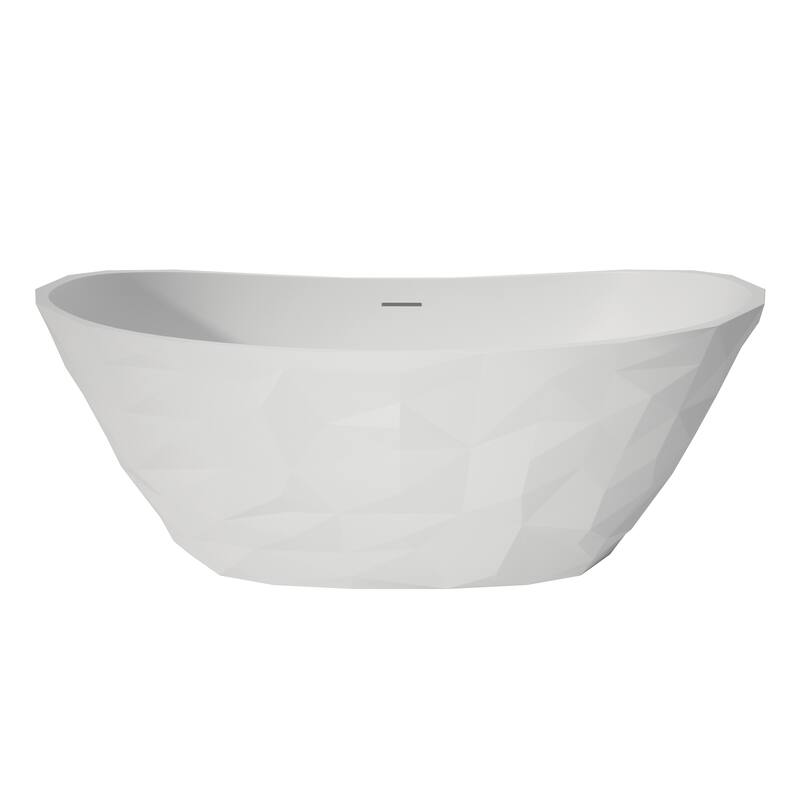 64 in. Freestanding Solid Surface Soaking Bathtub in Matte White, Elegant Oval Design with Center Drain