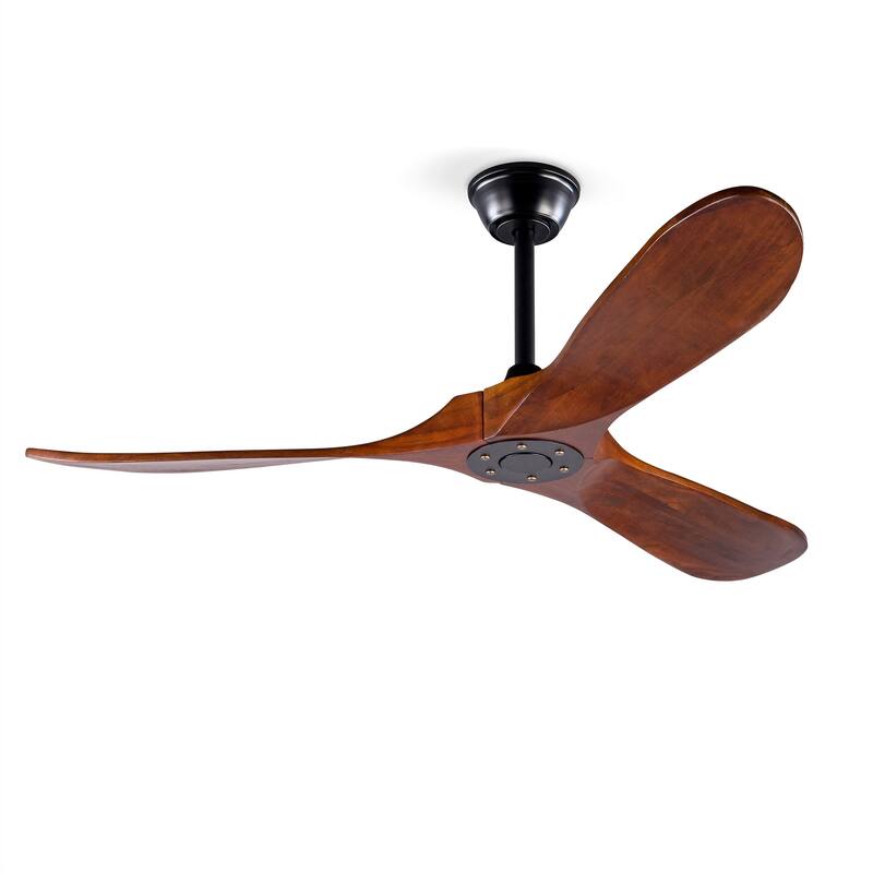 52 Inch Ceiling Fans Without Lights,Solid Wood Ceiling Fan with Remote Control and DC Motor,Ceiling Fan no Light with 3 Blades - Black+Brown