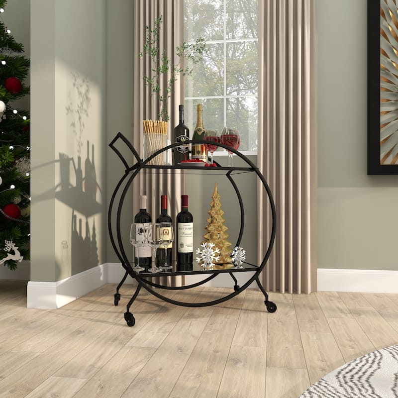 Metal Contemporary Bar Cart with Wheels