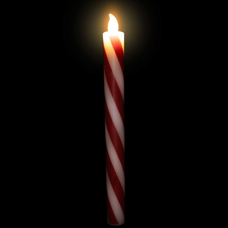 Flickering Candy Cane Striped Flameless Tapered Christmas Candles - 9.5" - Red and White - Set of 4