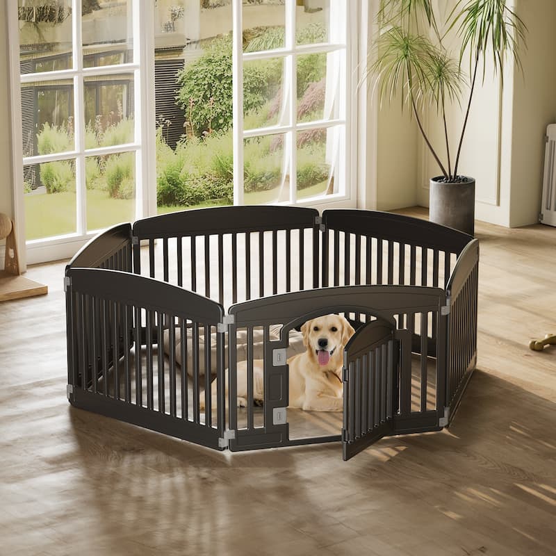 24-Inch Plastic Pet Playpen with Locking Door, Foldable Dog Fence for Indoor and Outdoor Use
