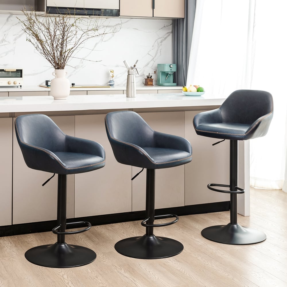 Glitzhome Set of 3 Mid-Century Modern Adjustable Swivel Bar Stools - Set of 3