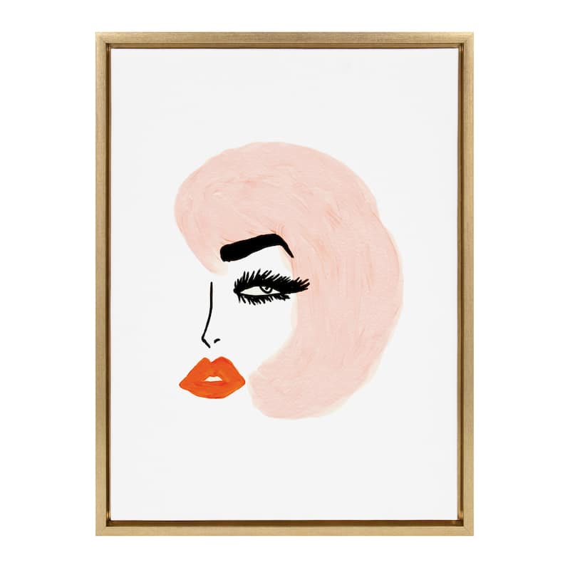 Kate and Laurel Sylvie Pink Hair Beauty Framed Canvas by Kendra Dandy - 18x24 - Plastic - Gold