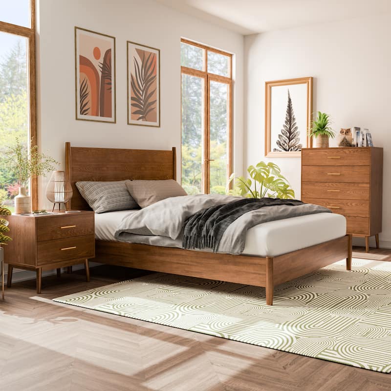 Furniture of America Beau Midcentury 3-Piece Walnut Wood Full-size Platform Bedroom Set - Walnut