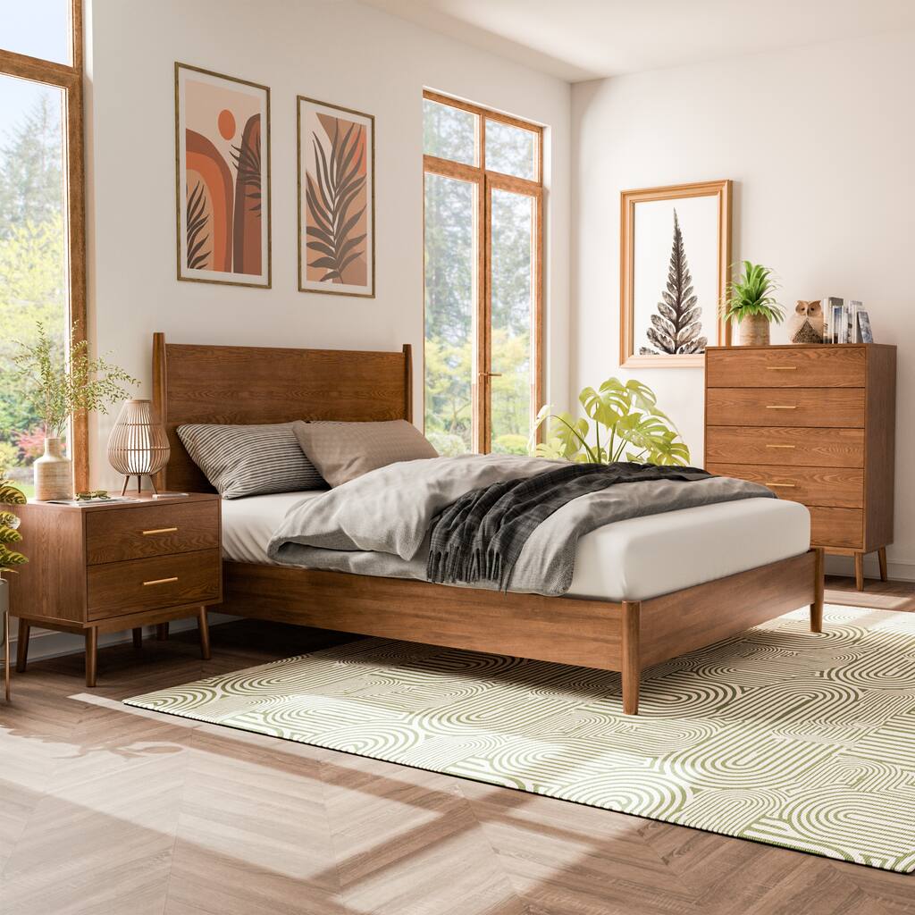 Furniture of America Beau Midcentury 3-Piece Walnut Wood Full-size Platform Bedroom Set