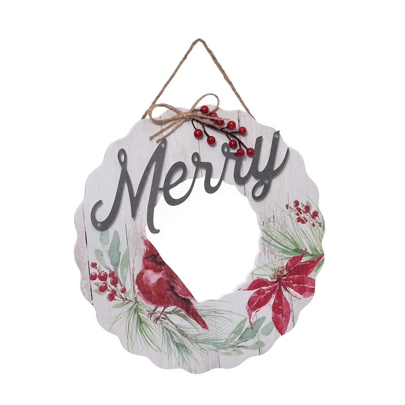Transpac Wood 11.81 in. Multicolor Christmas Cardinal Wreath with Metal Accent